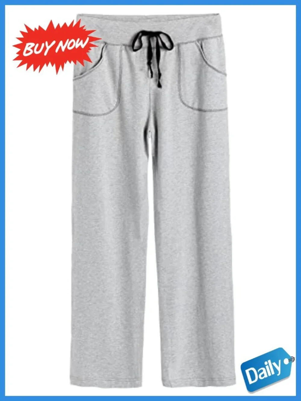 Cotton Lounge Pants Straight Leg Full Length Drawstring Patch Pockets